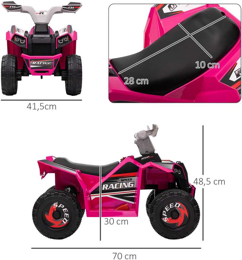 HOMCOM elektrinis keturratis vaikams, mini keturratis su pirmyn/atgal funkcija, 6 V elektrinis transporto priemonė vaikams 1,5–3 metų, 2,5 km/val., rožinis