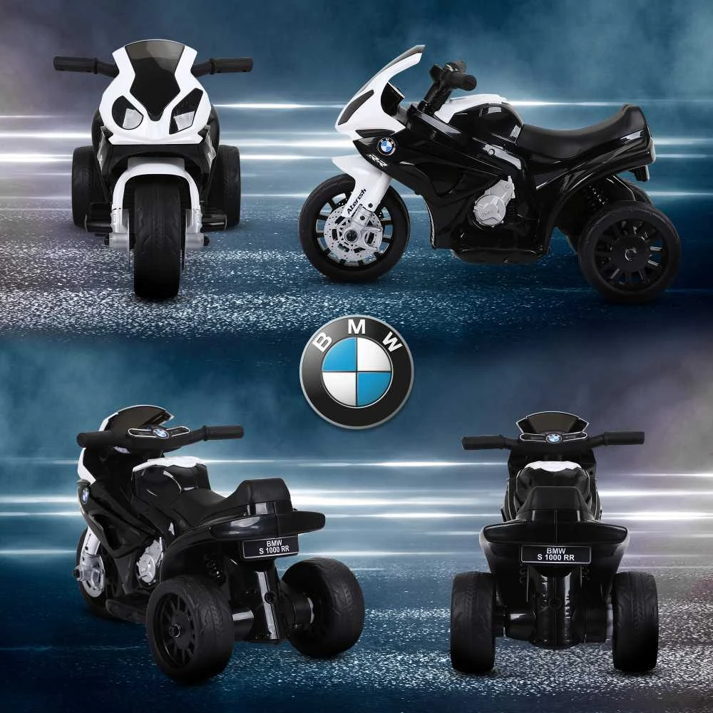 HOMCOM BMW S1000RR licencijuotas elektrinis vaikiškas motociklas, vaikiška transporto priemonė su akumuliatoriumi, triratis, plienas, juodas, 66x37x44 cm