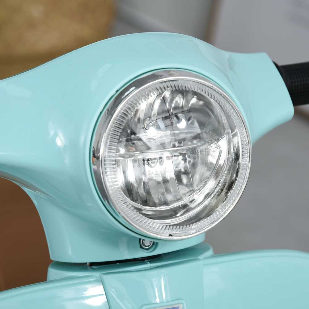 HOMCOM VESPA elektrinis vaikiškas motociklas, 18-36 mėn., 3 km/h, LED šviesos, garsas, plastikas/metalas, žalias, 66,5 x 38 x 52 cm