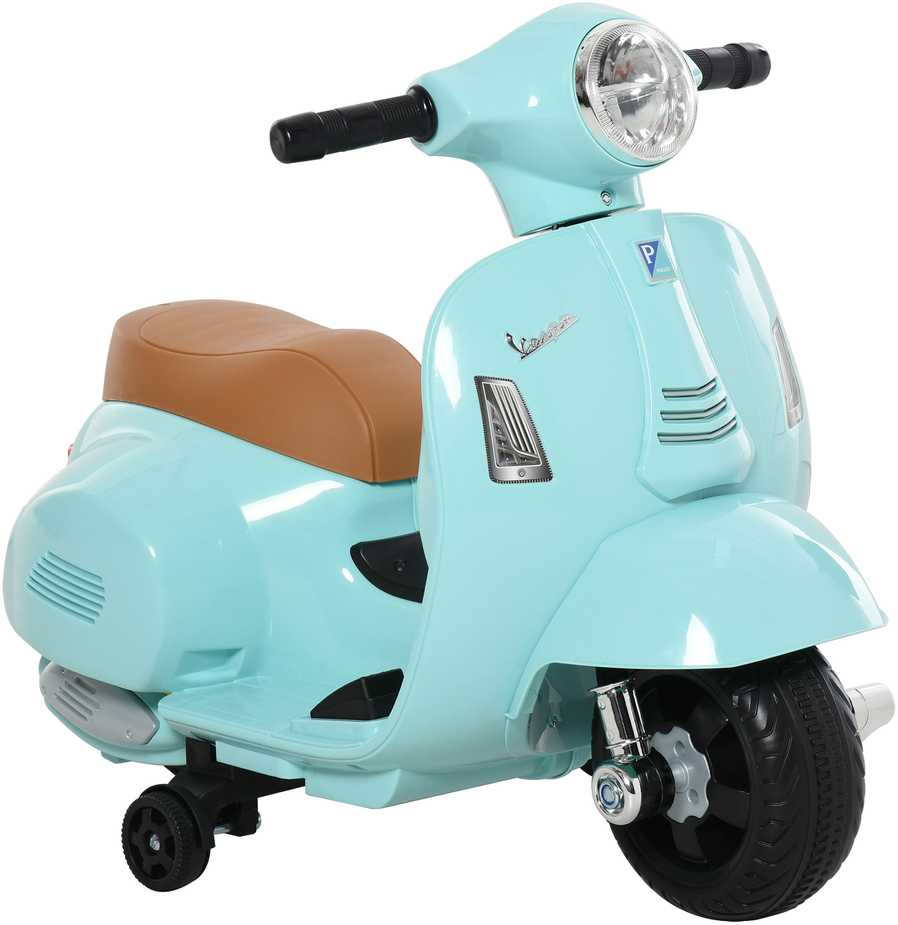 HOMCOM VESPA elektrinis vaikiškas motociklas, 18-36 mėn., 3 km/h, LED šviesos, garsas, plastikas/metalas, žalias, 66,5 x 38 x 52 cm