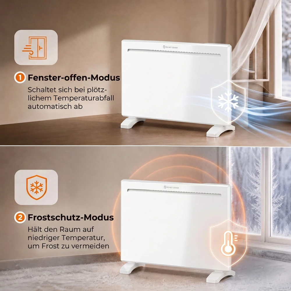 Elektrinis panelinis šildytuvas su „Wi‑Fi“, 1500 W, baltas, 70 × 21,5 × 43,5 cm