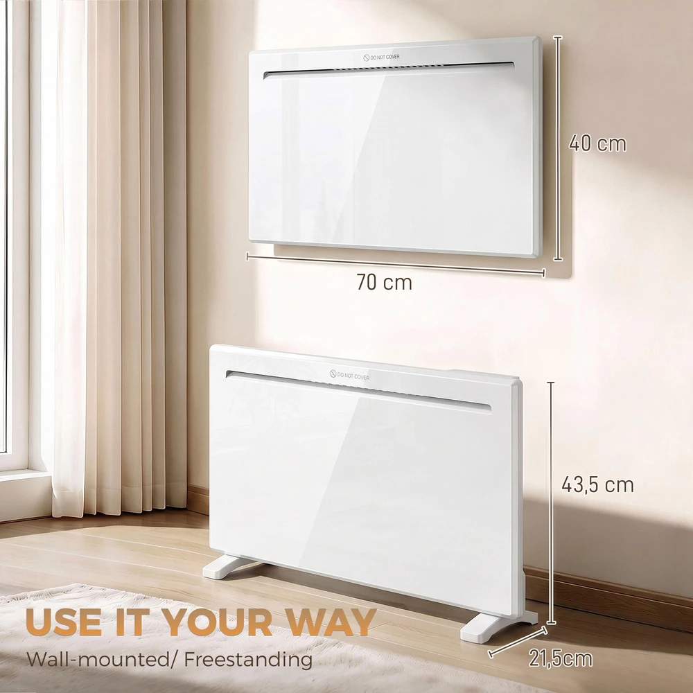Elektrinis panelinis šildytuvas su „Wi‑Fi“, 1500 W, baltas, 70 × 21,5 × 43,5 cm