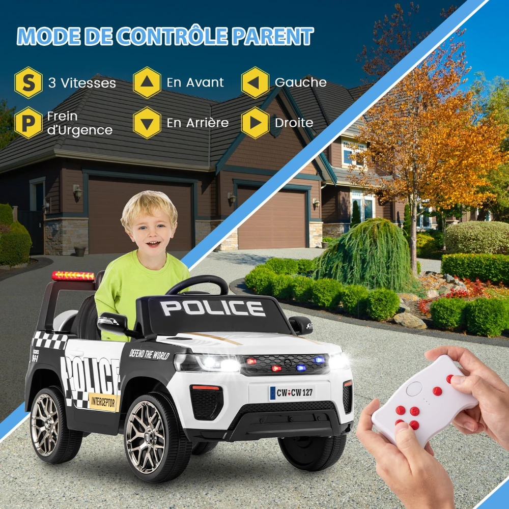 Elektrinis policijos automobilis 12V baltas