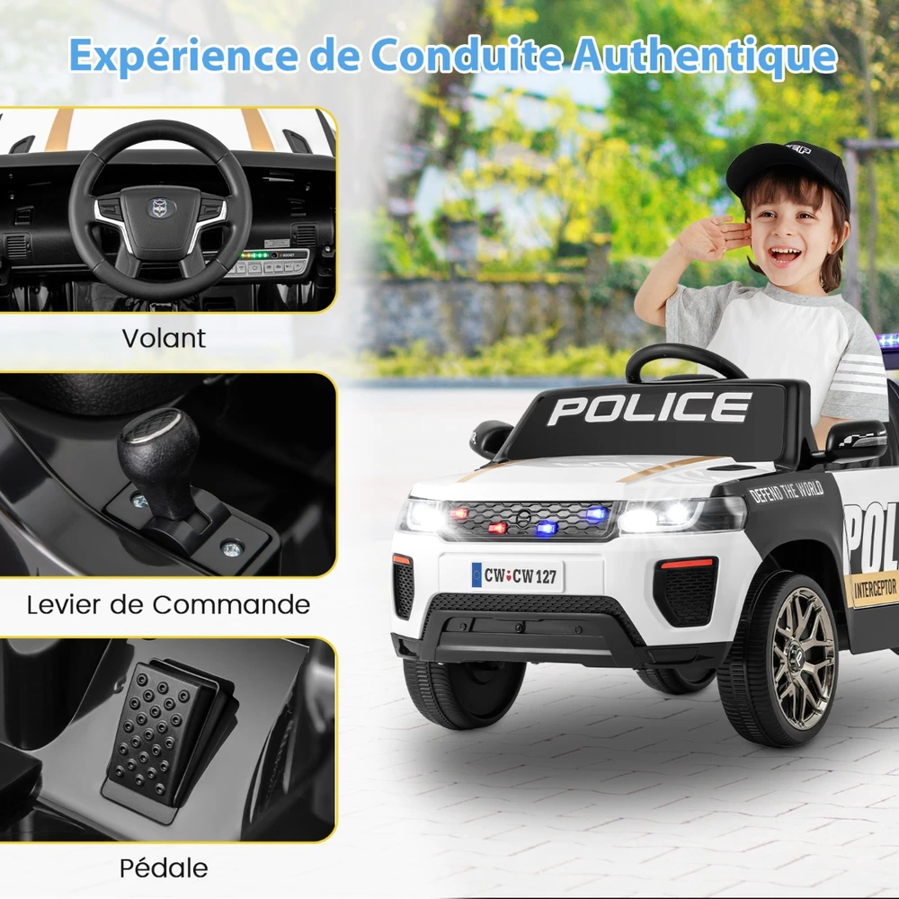Elektrinis policijos automobilis 12V baltas