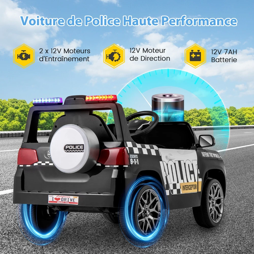 Elektrinis policijos automobilis 12V baltas