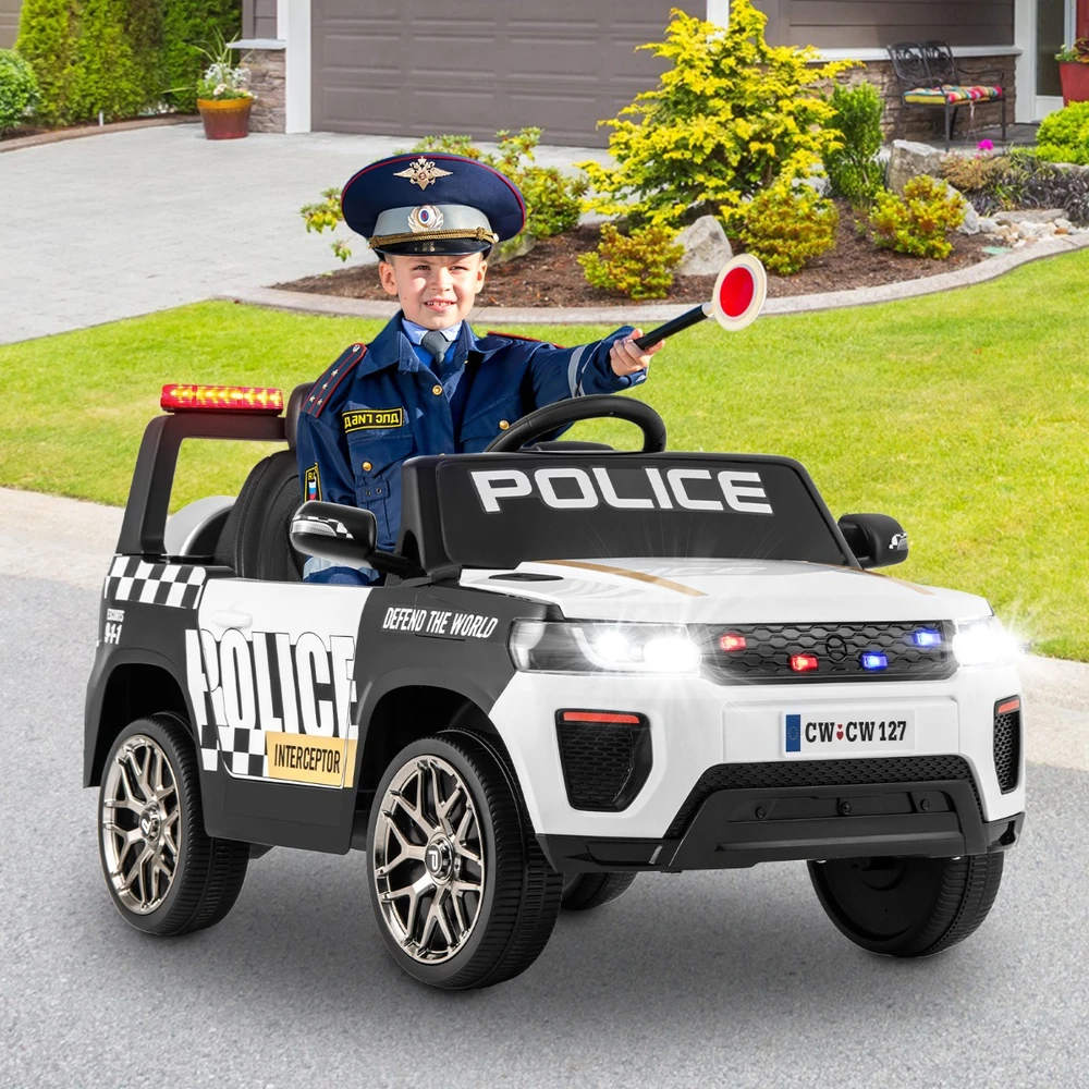 Elektrinis policijos automobilis 12V baltas