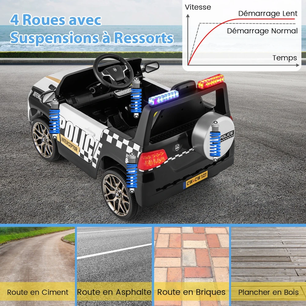 Elektrinis policijos automobilis 12V baltas