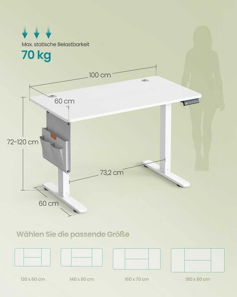 Songmics Reguliuojamo aukščio stalas 100 x 60 x (72-120) cm