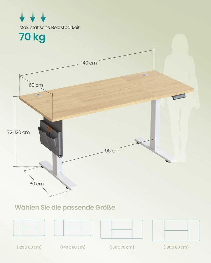 Songmics Reguliuojamo aukščio stalas 140 x 60 x (72–120) cm
