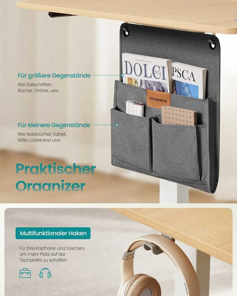 Songmics Reguliuojamo aukščio stalas 180 × 80 × (72–120) cm