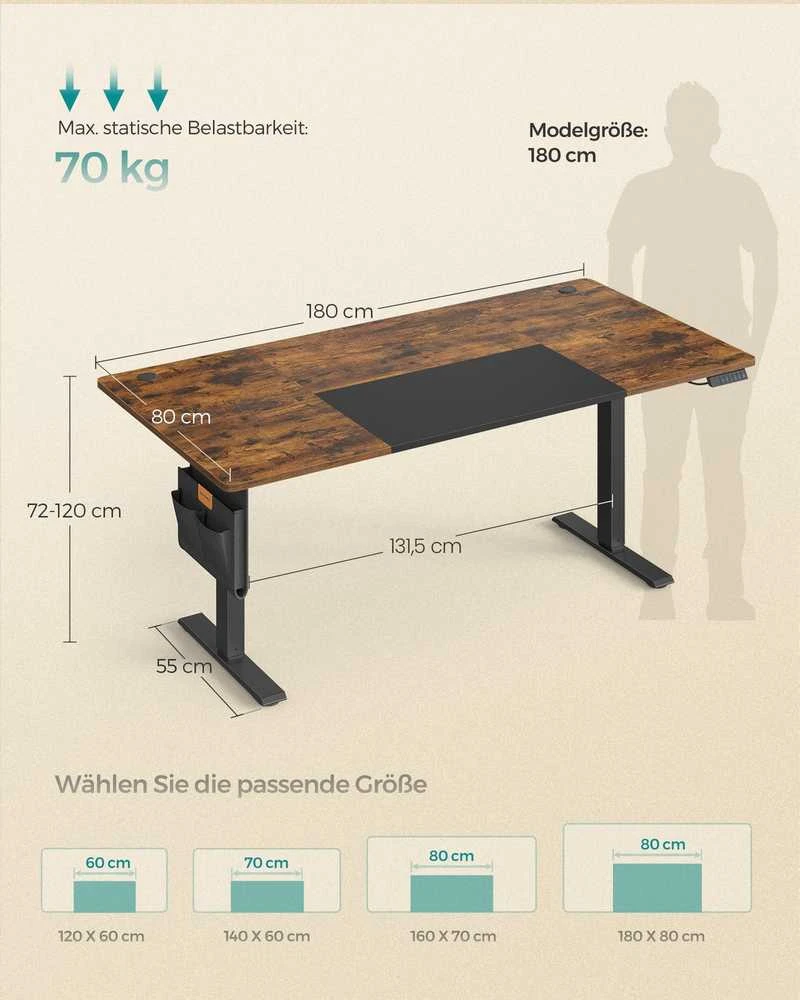 Songmics Reguliuojamo aukščio stalas 180 × 80 x 72-120cm