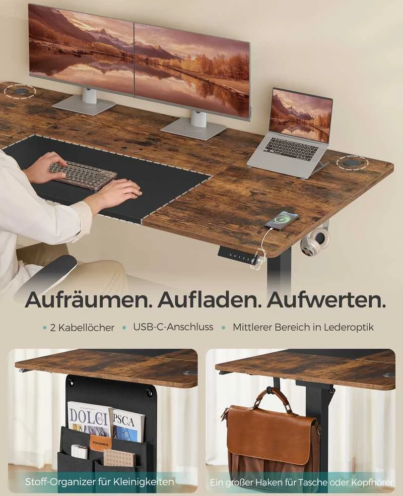 Songmics Reguliuojamo aukščio stalas 180 × 80 x 72-120cm