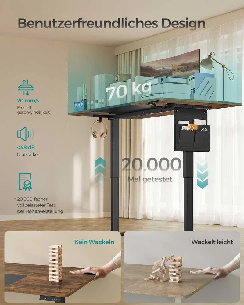 Songmics Reguliuojamo aukščio stalas 180 × 80 x 72-120cm