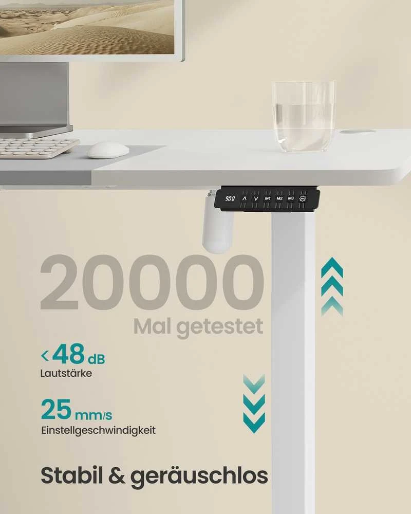 Songmics Reguliuojamo aukščio rašomasis stalas elektrinis pagrindinis baltos-balandų pilkos spalvos