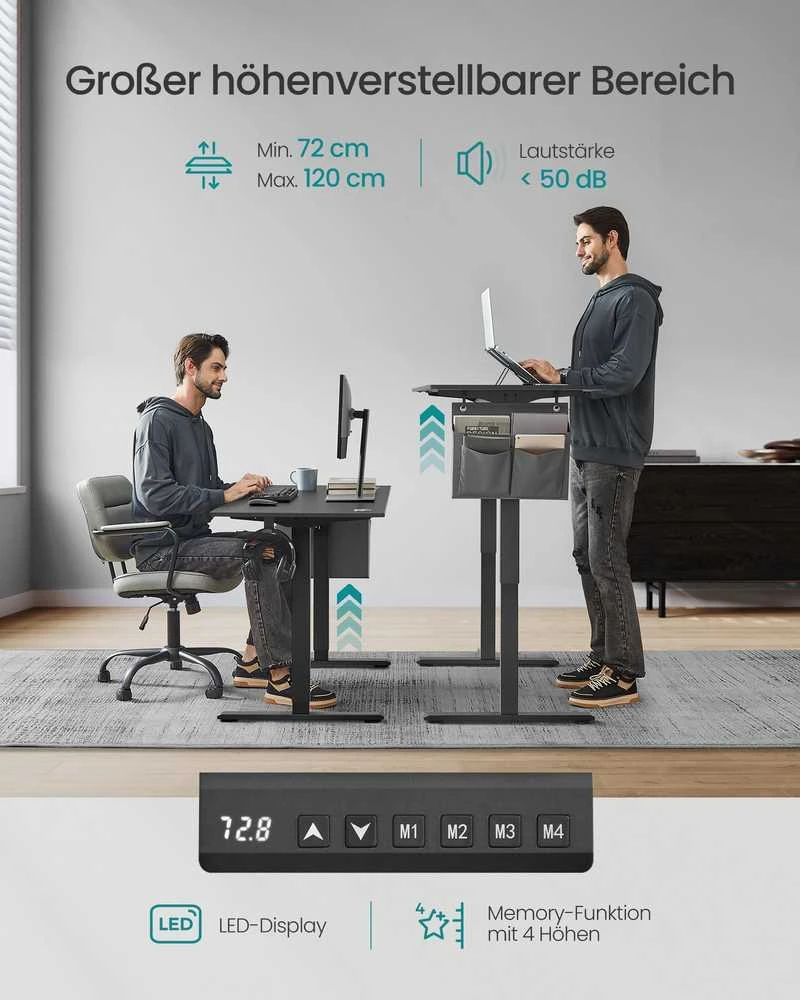 Songmics Reguliuojamo aukščio elektrinis stalas 60 x 160 x (72-120) cm