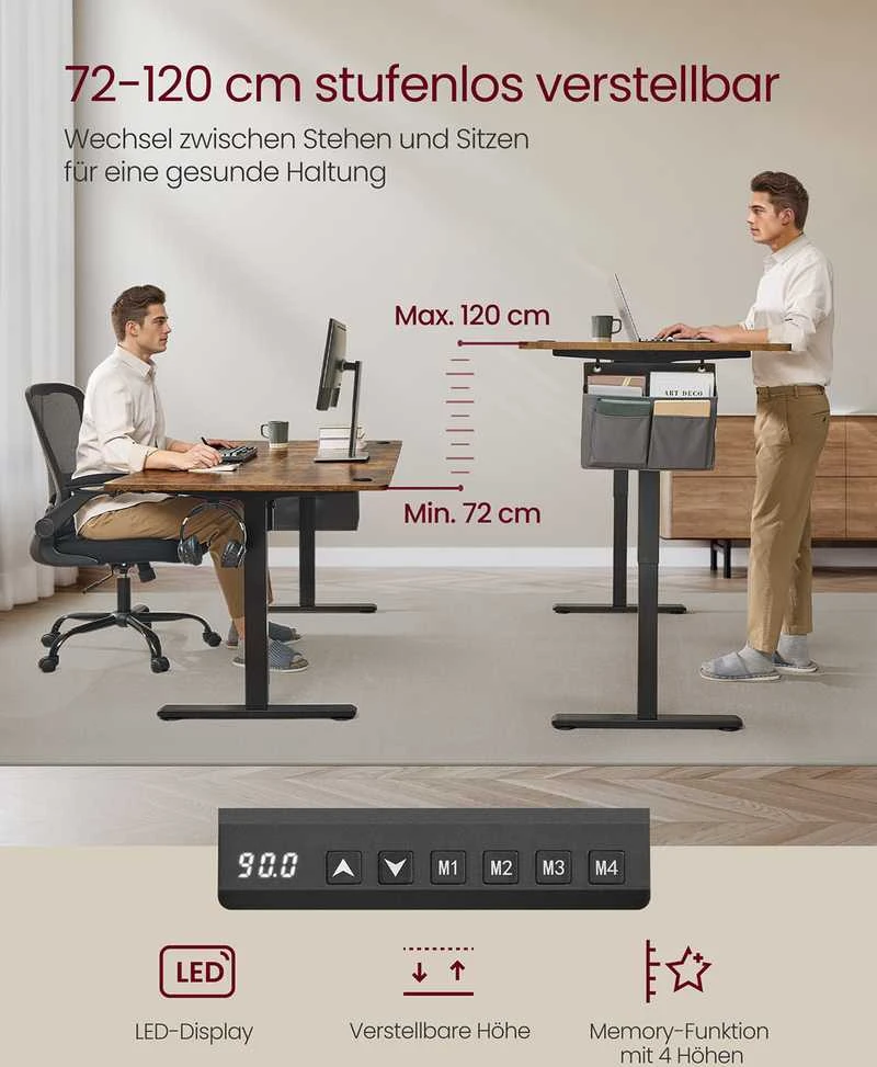 Songmics Reguliuojamo aukščio stalas 80 × 180 × (72–120) cm