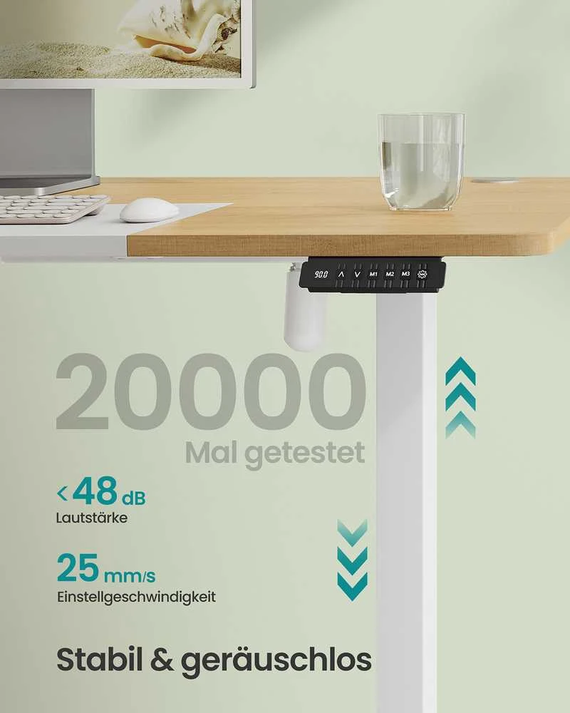 Songmics Reguliuojamo aukščio rašomasis stalas elektrinis pastelinės geltonos spalvos baltas pagrindas