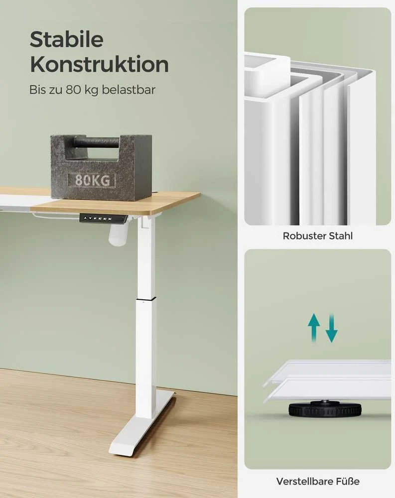 Songmics Reguliuojamo aukščio rašomasis stalas elektrinis pastelinės geltonos spalvos baltas pagrindas