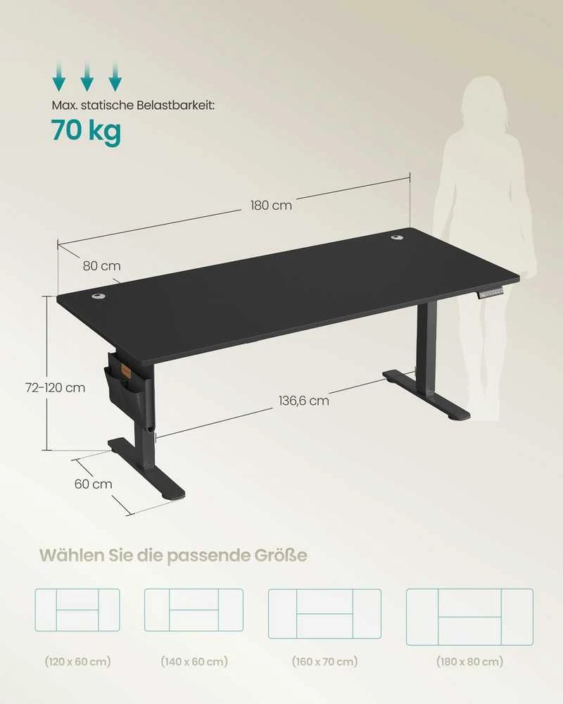 Songmics Reguliuojamo aukščio stalas 180 × 80 x 72-120cm