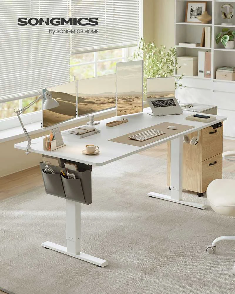 Songmics Reguliuojamo aukščio elektrinis rašomasis stalas 180 x 80 cm debesų spalvos