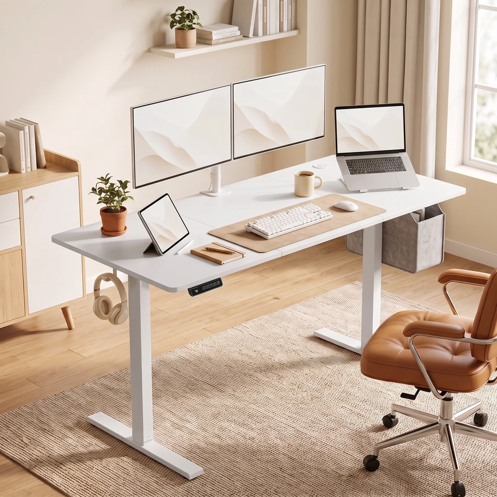Elektrinis reguliuojamo aukščio rašomasis stalas, 140 x 60 x 72–118 cm