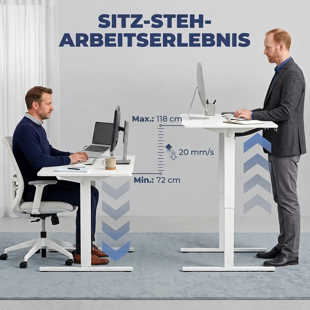 Elektrinis reguliuojamo aukščio rašomasis stalas, 140 x 60 x 72–118 cm