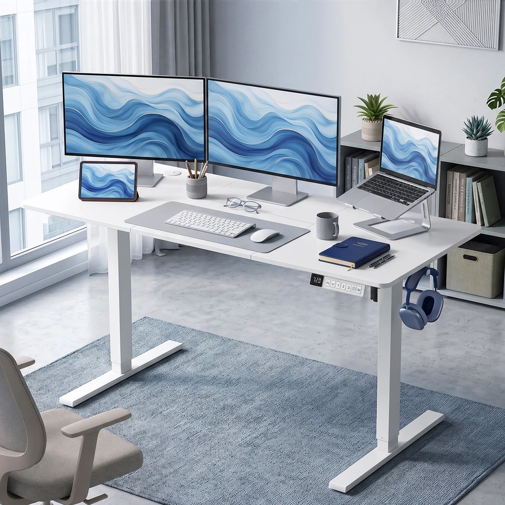 Elektrinis reguliuojamo aukščio rašomasis stalas, 140 x 70 x 72–120 cm