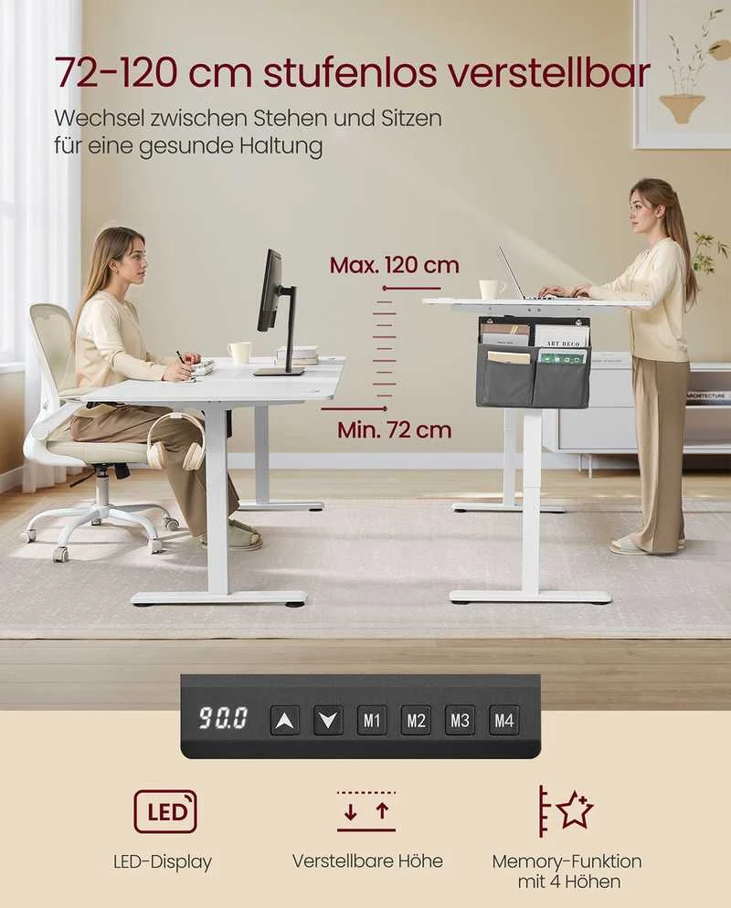 Songmics Reguliuojamo aukščio elektrinis rašomasis stalas 180 x 80 cm debesų spalvos
