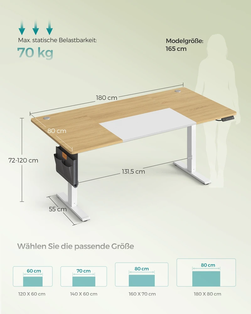 Songmics Elektrinis aukščio reguliuojamas stalas 180 x 80 cm