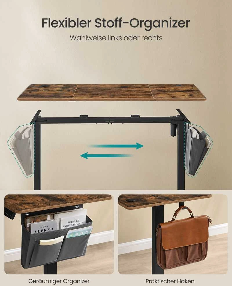 Songmics Reguliuojamo aukščio stalas 60 x 140 x (72–120) cm