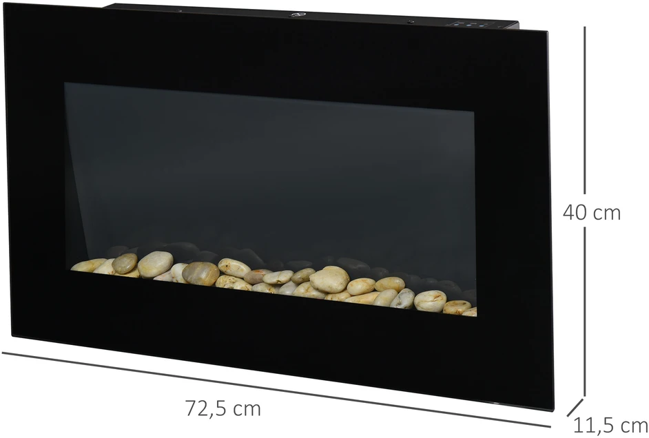 "HOMCOM" elektrinis židinys su LED liepsnos efektu, 1000/2000W 7 spalvų sieninis židinys, elektrinis židinys su nuotolinio valdymo pulteliu, montuojamas ant sienos, juodas