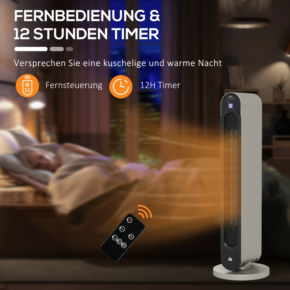 HOMCOM Elektrinis šildytuvas, 3 režimai, 12 valandų laikmatis, LED ekranas, pasukimo funkcija