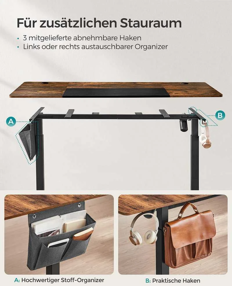 Songmics Reguliuojamo aukščio rašomasis stalas vintage rudai juodas