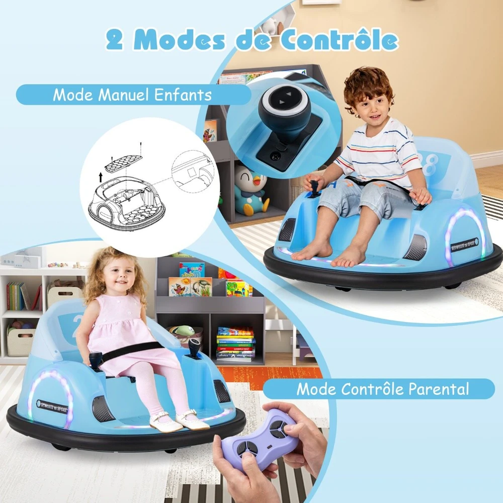 Elektrinis susidūrimo automobilis su nuotolinio valdymo pultu ir 360° apsisukimu, mėlynas, 66,5 × 64,5 × 39 cm