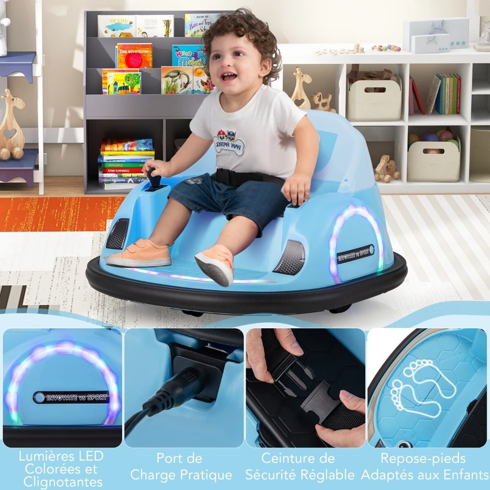 Elektrinis susidūrimo automobilis su nuotolinio valdymo pultu ir 360° apsisukimu, mėlynas, 66,5 × 64,5 × 39 cm