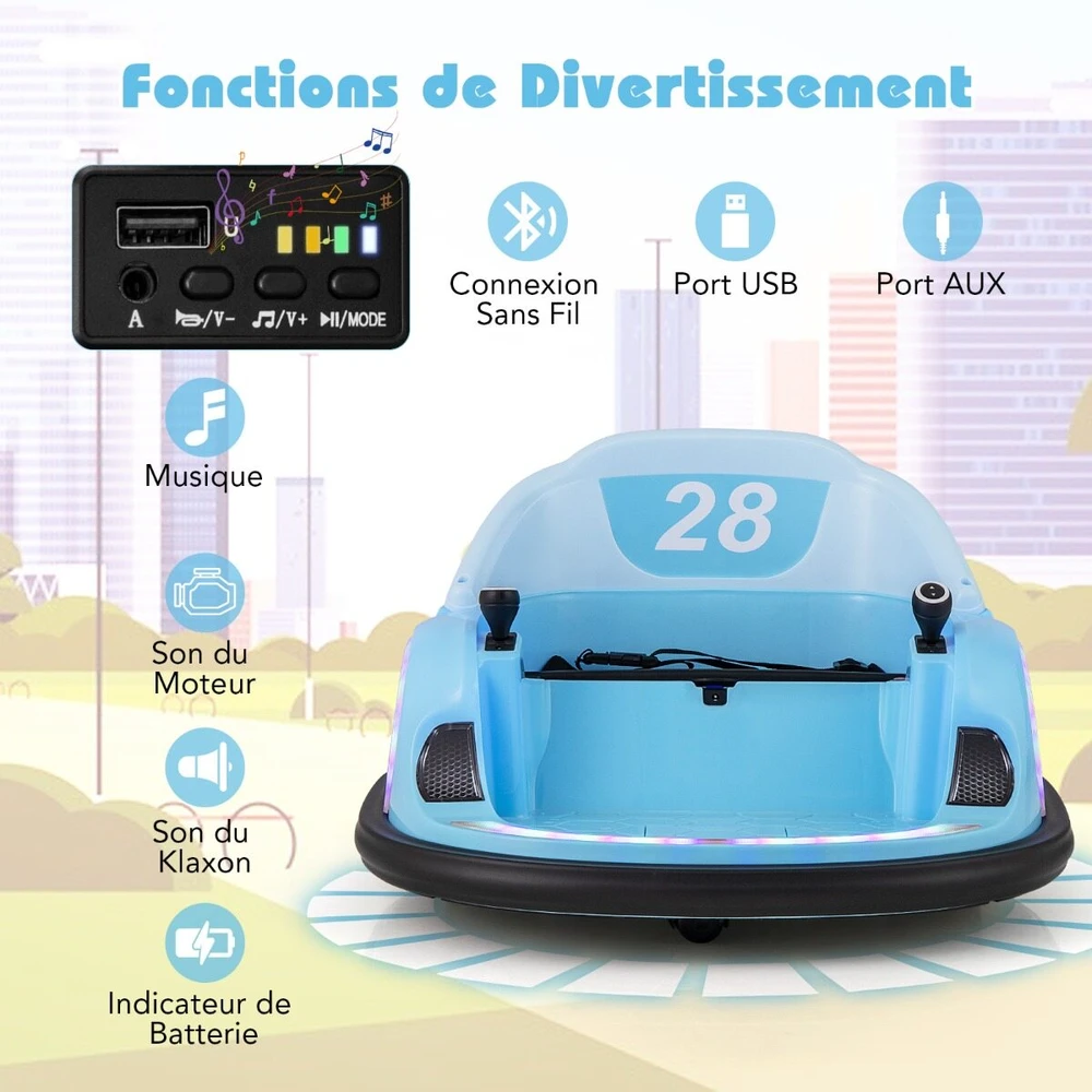 Elektrinis susidūrimo automobilis su nuotolinio valdymo pultu ir 360° apsisukimu, mėlynas, 66,5 × 64,5 × 39 cm