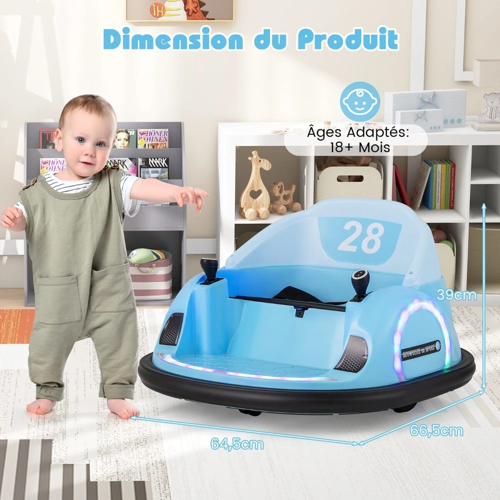 Elektrinis susidūrimo automobilis su nuotolinio valdymo pultu ir 360° apsisukimu, mėlynas, 66,5 × 64,5 × 39 cm