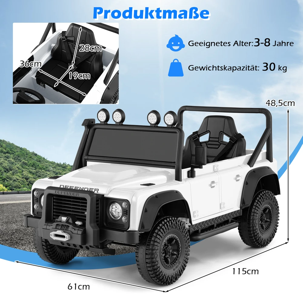 Elektrinis vaikiškas automobilis baltas