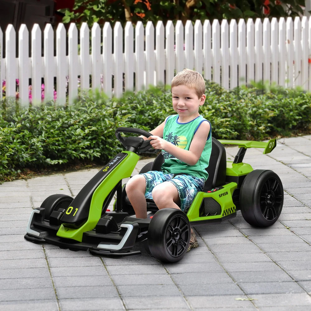 Elektrinis vaikiškas kartingas su driftavimo režimu ir reguliuojama sėdyne, žalias ir juodas, 120 × 76 × 53,5 cm