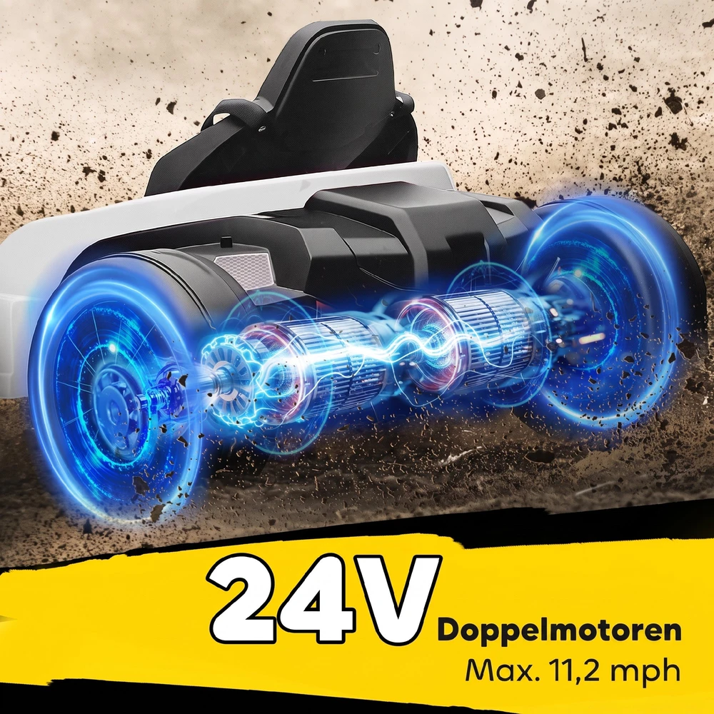 Elektrinis vaikiškas kartingas su galinių ratų pavara ir reguliuojama sėdyne, baltas, 115 × 77 × 55,5 cm