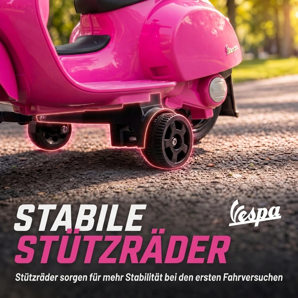 Elektrinis vaikiškas motociklas Mini Vespa GTS su ličio akumuliatoriumi, rožinis, 66,5 × 38 × 52 cm