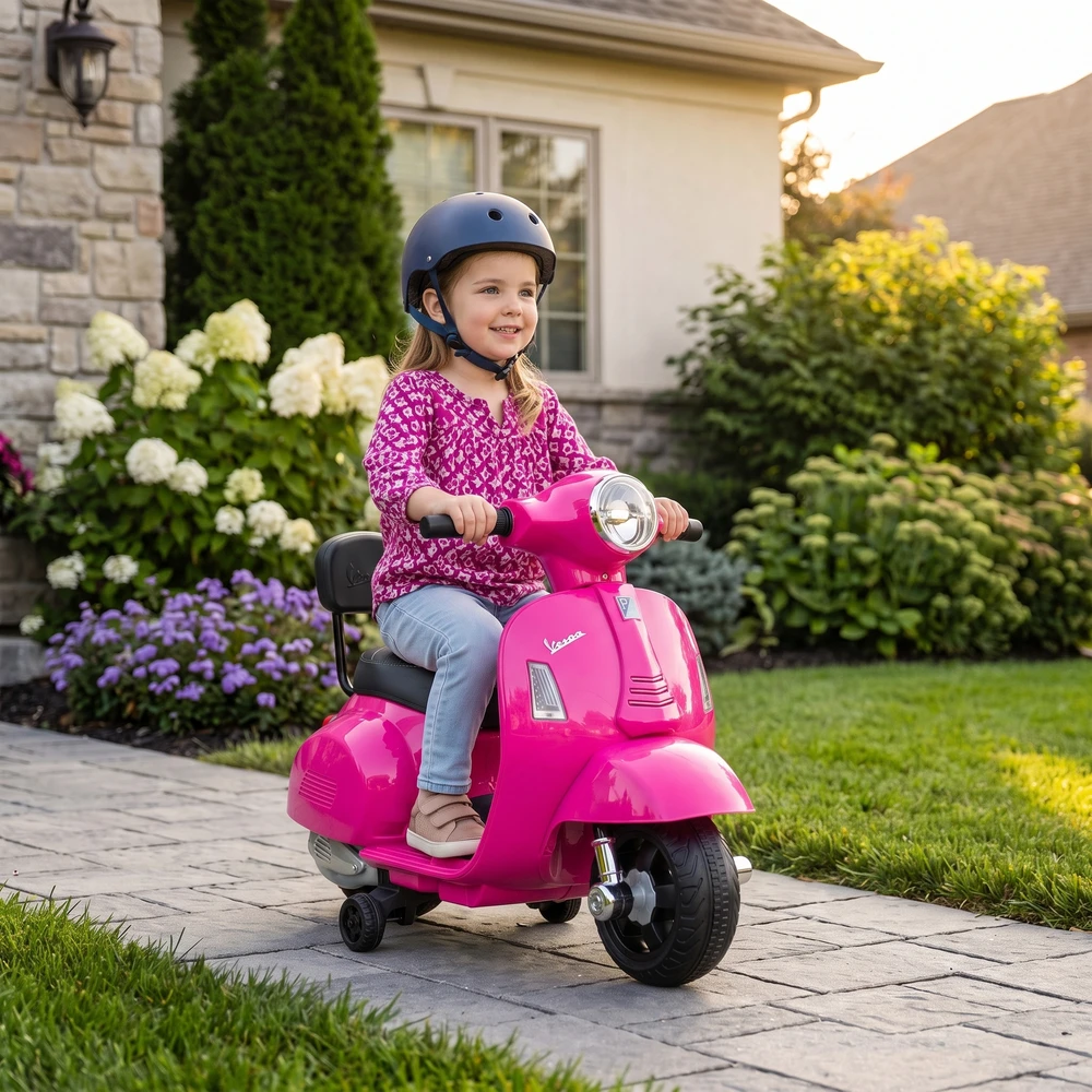 Elektrinis vaikiškas motociklas Mini Vespa GTS su ličio akumuliatoriumi, rožinis, 66,5 × 38 × 52 cm