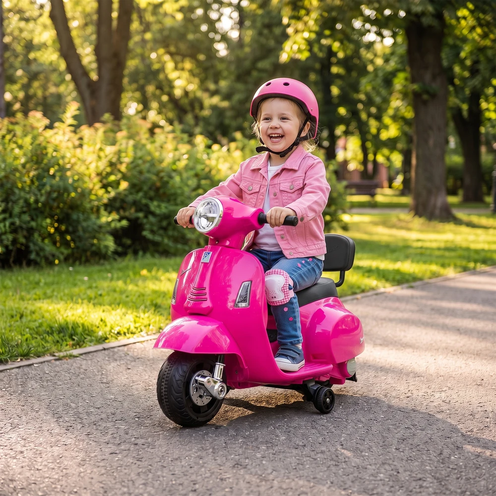 Elektrinis vaikiškas motociklas Mini Vespa GTS su ličio akumuliatoriumi, rožinis, 66,5 × 38 × 52 cm