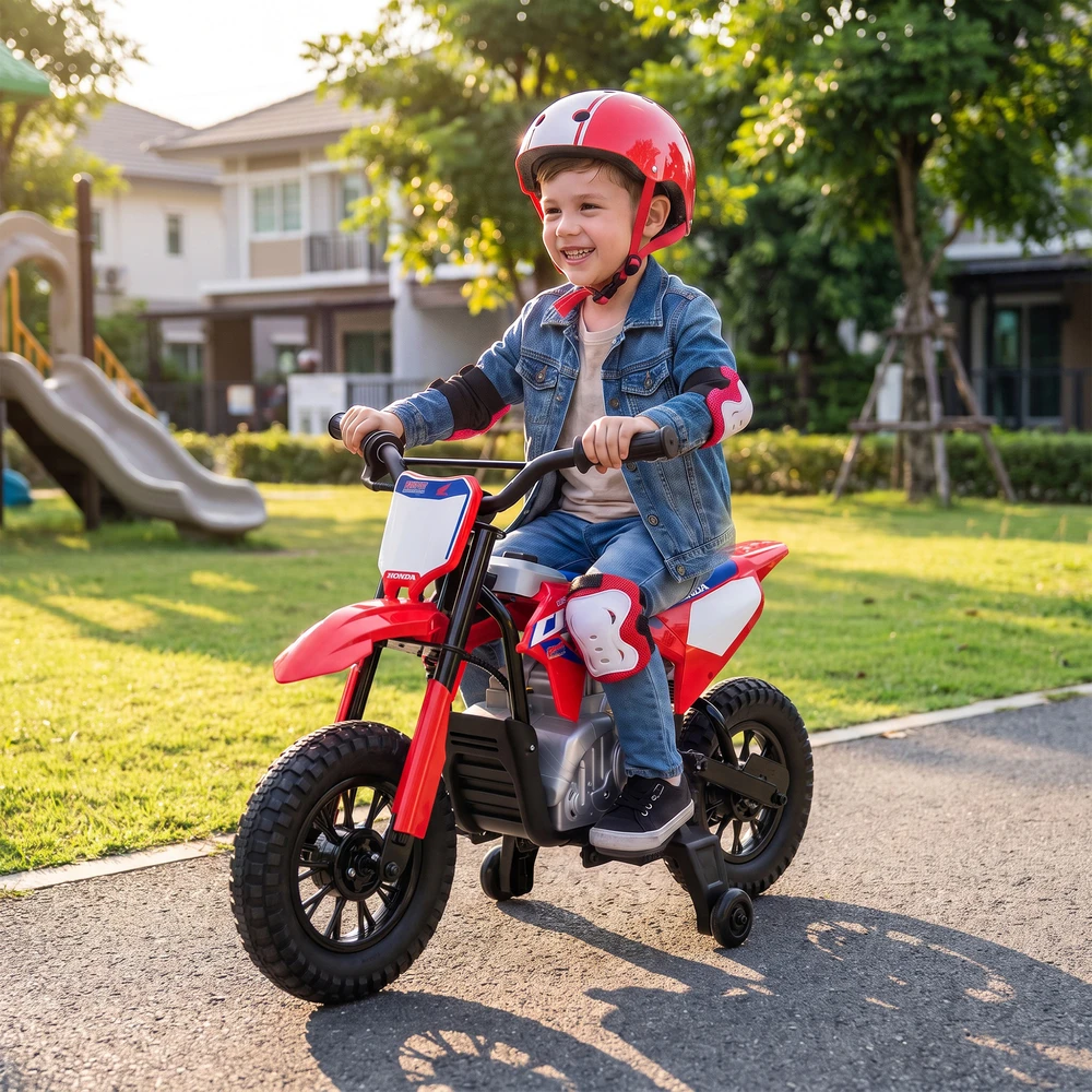 Elektrinis vaikiškas motociklas su licencijuotu HONDA CRF 450R dizainu ir 35 W varikliu, raudonas / mėlynas, 104 × 55 × 67 cm