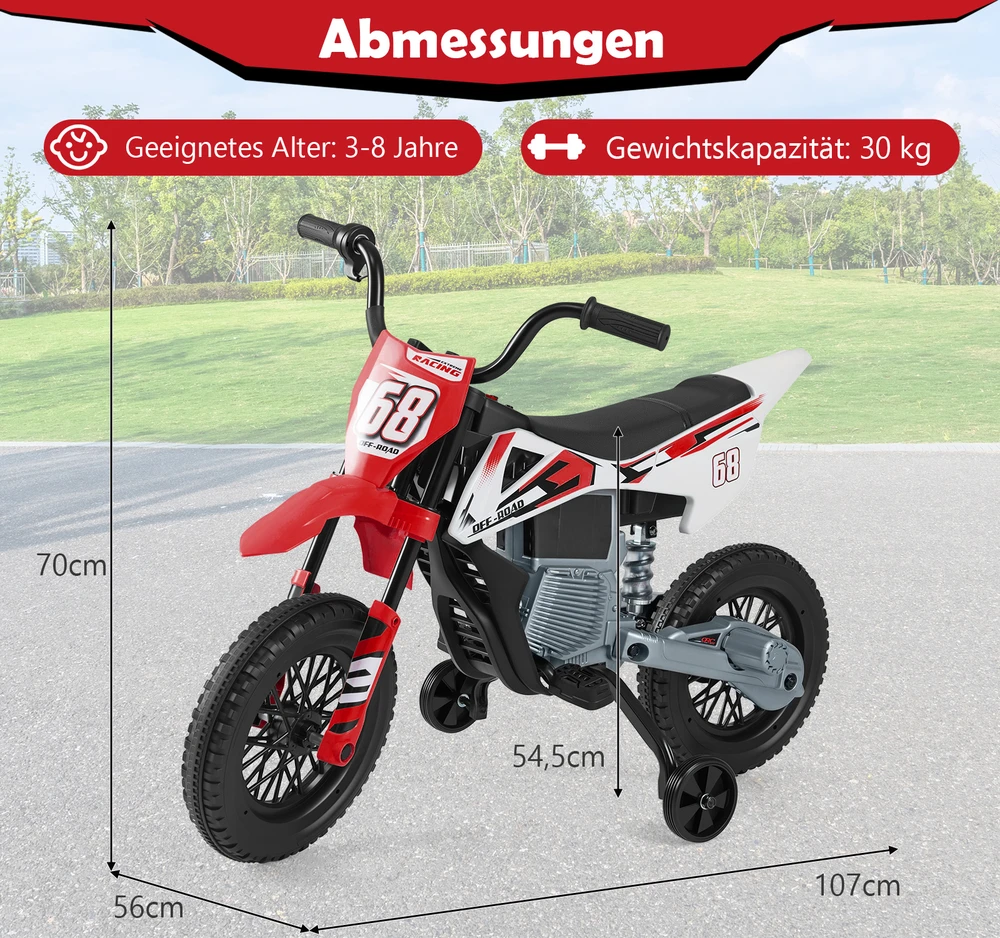 Elektrinis vaikų motociklas 12V raudonas