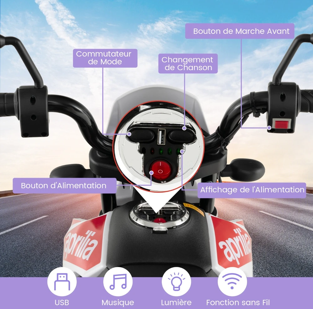 Elektrinis vaikų motociklas Baltas