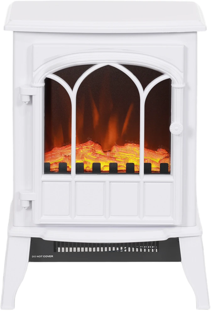 Elektrinis židinys 1000/2000 W, su LED liepsnos efektu, baltas, 39 × 23 × 56,5 cm