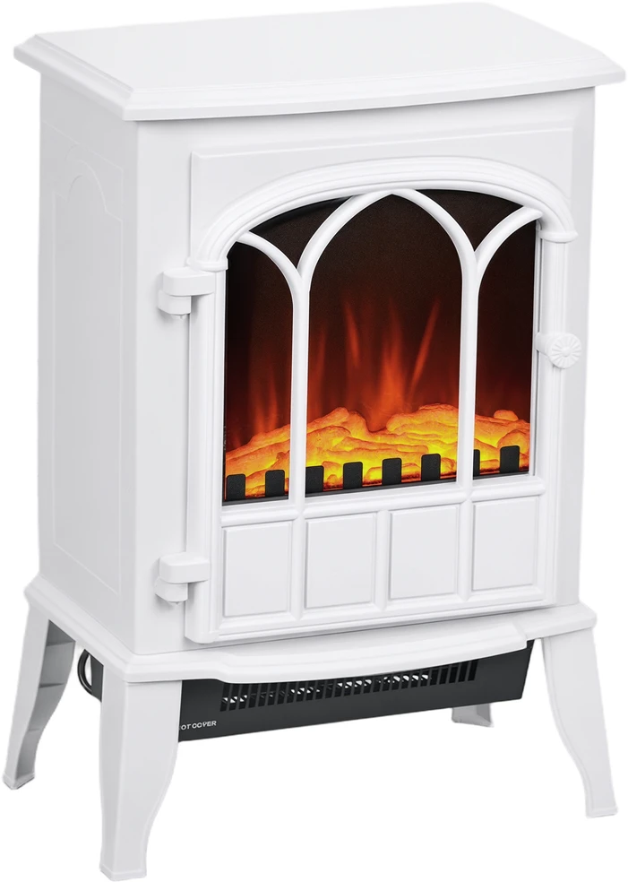 Elektrinis židinys 1000/2000 W, su LED liepsnos efektu, baltas, 39 × 23 × 56,5 cm