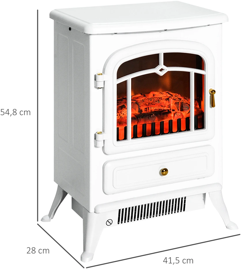 HOMCOM Elektrinis židinys Liepsnos efektas 950/1850 W Apsauga nuo perkaitimo Balta 41,5 x 28 x 54,8 cm