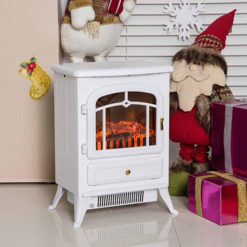 HOMCOM Elektrinis židinys Liepsnos efektas 950/1850 W Apsauga nuo perkaitimo Balta 41,5 x 28 x 54,8 cm